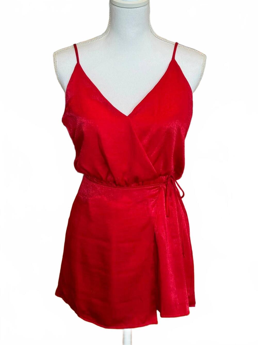 NEW PEACH LOVE women's solid print romper in red